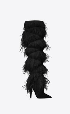SAINT LAURENT YETI 110 BOOTS WITH OSTRICH FEATHERS