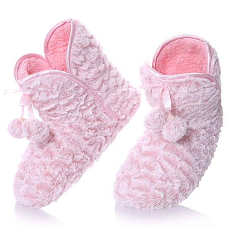 RONGBLUE Womens Christmas Faux Fur Slipper Boots Soft Warm Fuzzy Sherpa Lining Winter House Indoor Shoes with Pompom | Slippers