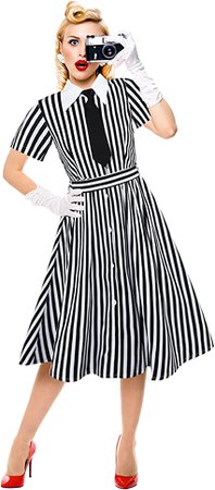 Women's Stripes Print Shirt Dress Black and White Striped Dress Vintage Button Belted Short Shirt Dress with Tie (X Large) at Amazon Women’s Clothing store