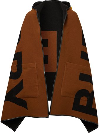 Brown & black Burberry reversible jacquard logo hooded cape 8022770 - Farfetch