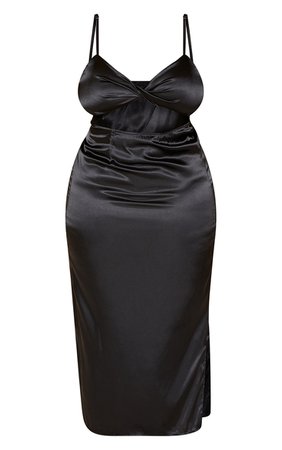 Plus Black Satin Cut Out Midi Bodycon Dress | PrettyLittleThing USA