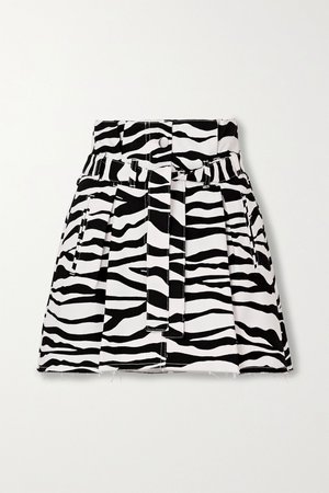 White Belted frayed zebra-print denim mini skirt | The Attico | NET-A-PORTER