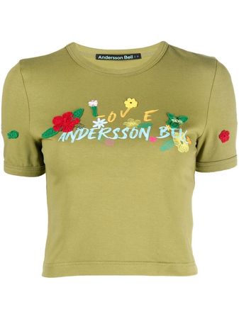 Andersson Bell Embroidered logo-print Cropped T-shirt - Farfetch