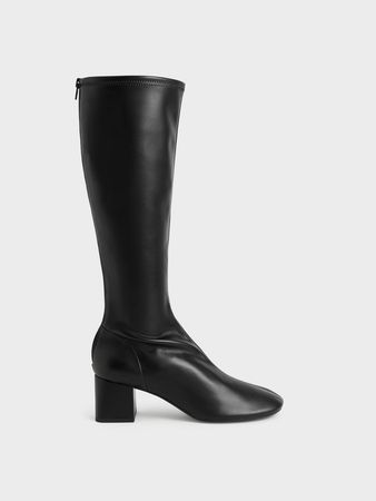 Black Block Heel Knee Boots - CHARLES & KEITH US