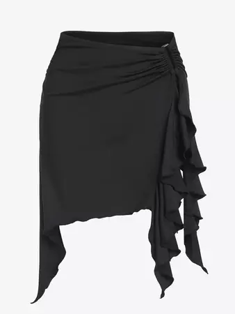ZAFUL Ruffles Metal Hardware Ruched Mini Skirt In BLACK | ZAFUL 2024