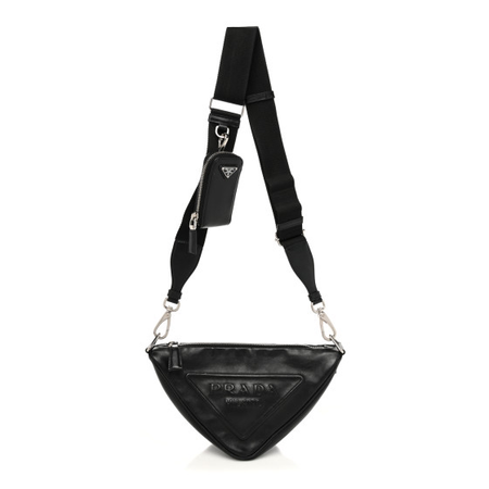 PRADA Calfskin Triangle Shoulder Bag Black