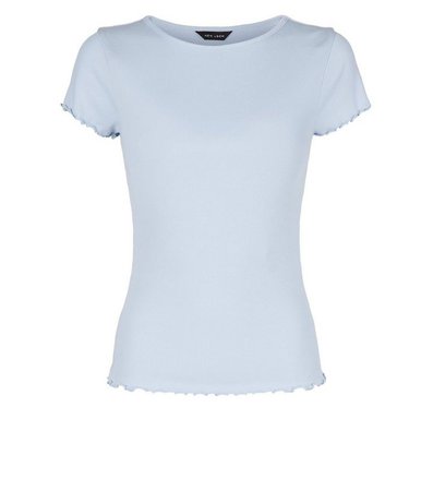 Pale Blue Frill Trim Cap Sleeve T-Shirt | New Look