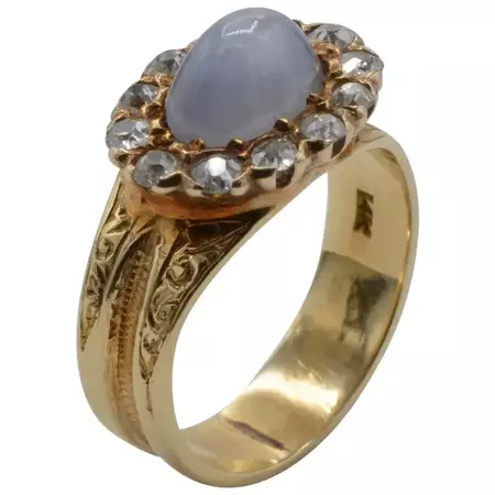 Blue Star Sapphire Diamond Antique Ring For Sale at 1stDibs | blue star diamond, bluestar diamond, vintage blue star sapphire ring