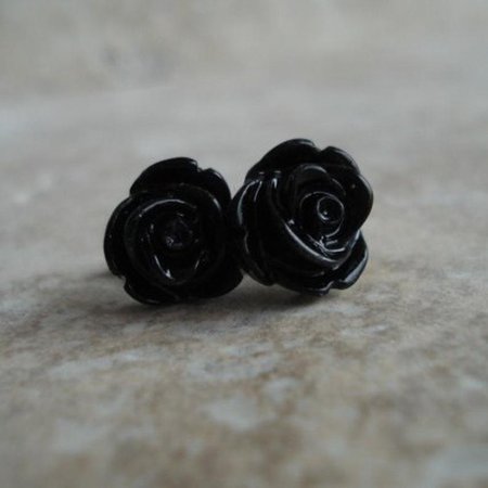 Black Rose Earrings Flowers on Stainless Steel Posts Post | Etsy