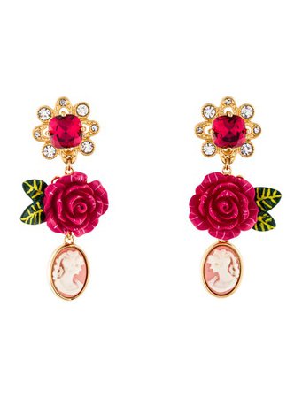 Dolce & Gabbana Crystal & Enamel Flower Cameo Drop Earrings - Earrings - DAG148343 | The RealReal