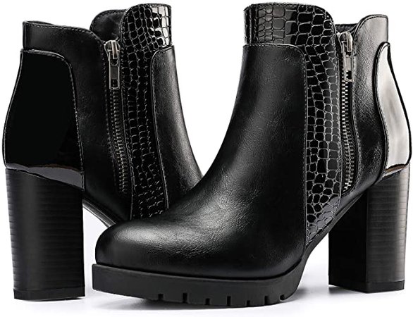Amazon.com | mysoft Womens Ankle Boots Chunky High Heel Zipper Booties | Ankle & Bootie
