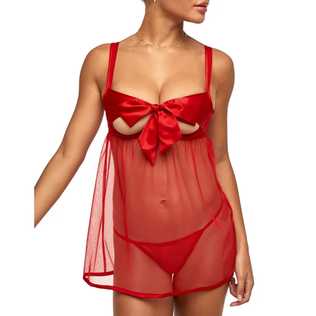 red ribbon bow tie front teddy slip top