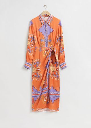 Faux Wrap Midi Shirt Dress - Printed Orange - Midi dresses - & Other Stories US