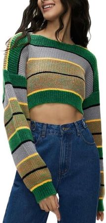 Amazon.com: Women Oversized Knit Sweater Preppy Long Sleeve Crew Neck Vintage Graphic Sweater Pullover Y2k Sweatshirts : Clothing, Shoes & Jewelry