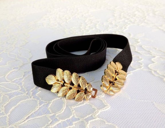 Women's black elastic Gold leaf waist belt available in | Etsy