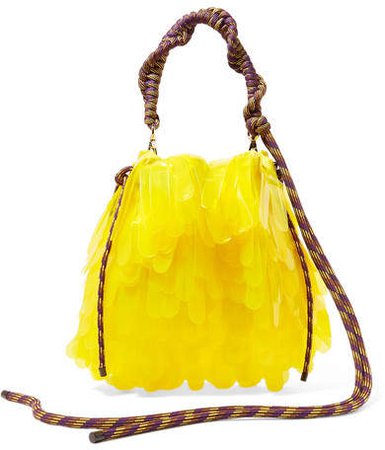 Rope-trimmed Pvc-embellished Tulle And Canvas Tote - Yellow