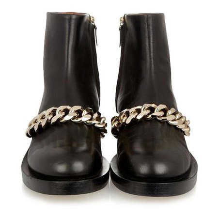 Round-toe Chain-detailed Leather Ankle Boots