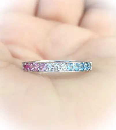 Blue Topaz Pink Sapphire Diamond Half Eternity Ring/ 2.5mm - Etsy