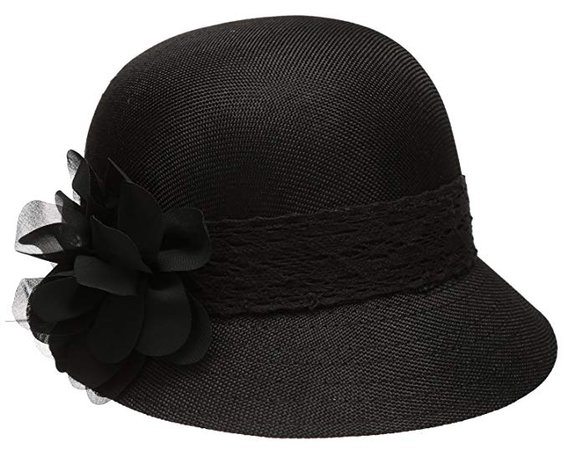 Epoch Women's Gatsby Linen Cloche Hat With Lace Band and Flower - Black at Amazon Women’s Clothing store