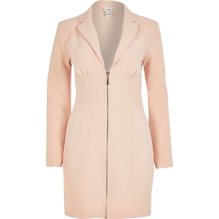 Pink long sleeve zip front blazer mini dress | River Island