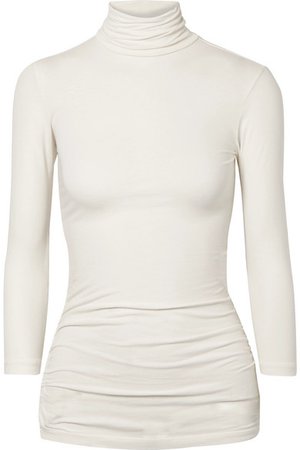 James Perse | Ruched stretch-cotton jersey turtleneck top | NET-A-PORTER.COM