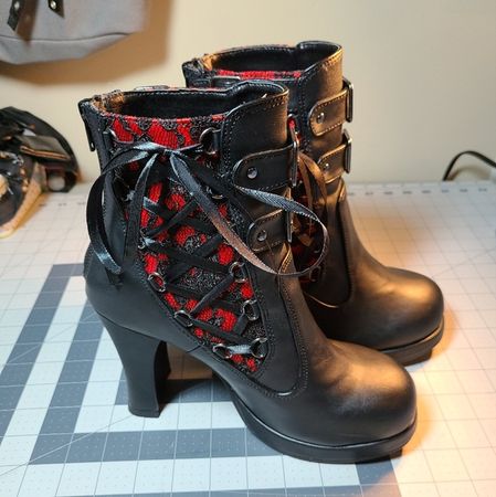 red and black goth boots