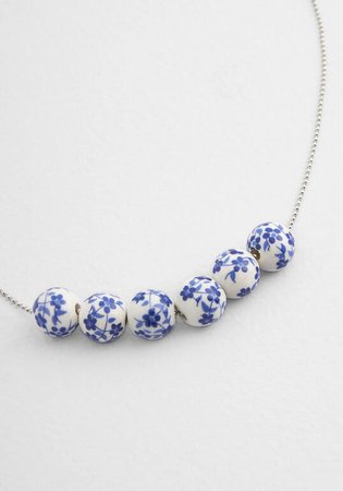 Blue Jasmine Beaded Necklace in White Blue | ModCloth