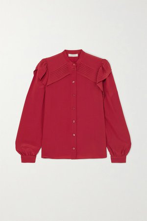 Chloé | Ruffled pintucked silk crepe de chine blouse | NET-A-PORTER.COM