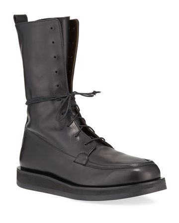 THE ROW Patty Leather Lace-Up Combat Boots | Neiman Marcus