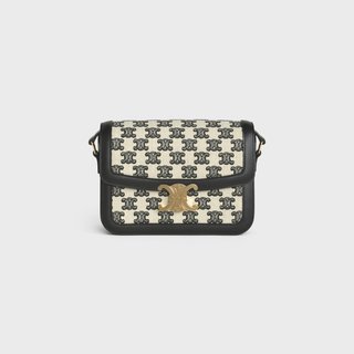 Medium Triomphe Bag in Textile with Triomphe Embroidery and Calfskin - Black - 191242DBA.38NO | CELINE