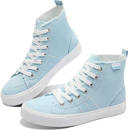 Amazon.com | Obtaom Womens High Top Canvas Sneakers Play Mid-Calf Fashion Sneaker Casual Hi Canvas Shoes(Cyan US10) | Fashion Sneakers