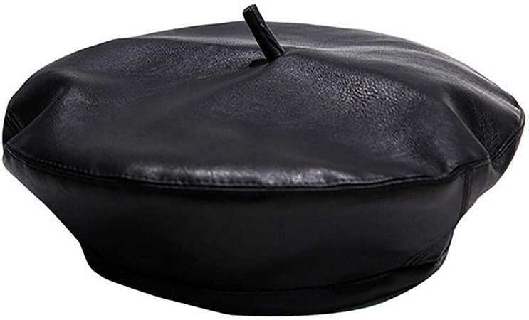 MINGSEECESS Women PU Leather French Black Beret Hat Causal Beanie Hat at Amazon Women’s Clothing store