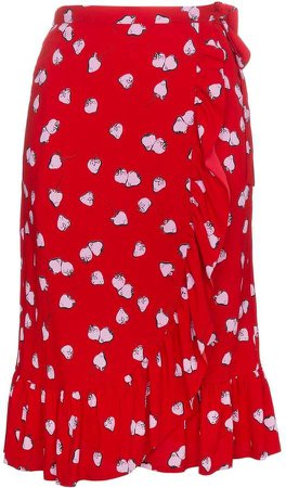 strawberry print ruffle wrap skirt