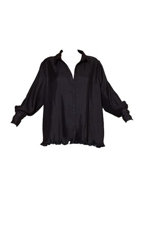 Black Chiffon Pleated Oversized Cuff Shirt | PrettyLittleThing USA
