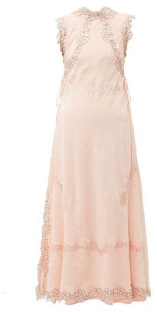 Lace Insert Crinkled Dress - Womens - Light Pink