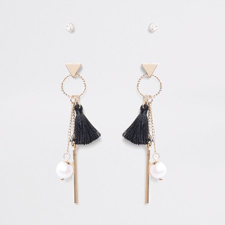 Black diamante tassel drop earrings multipack - Earrings - Jewellery - women