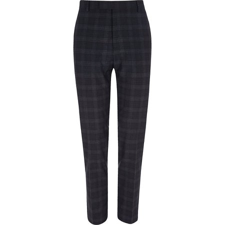 Dark grey check skinny fit smart trousers | River Island
