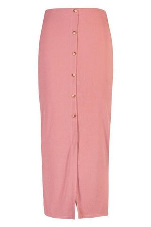 Plus Rib Button Front Split Maxi Skirt | Boohoo Pink