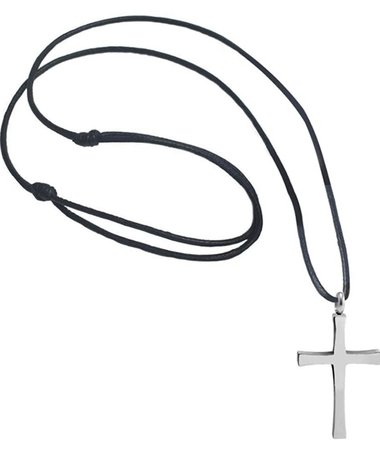 Stainless Steel Cross Pendant Adjustable Black Rope Cord Necklace