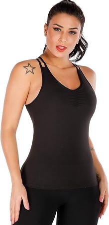 .com .com: RUNNING GIRL Yoga Tank Tops for Women Built in Shelf  Bra B/C Cups Strappy Back Activewear Workout Compression Tops (BX2366  Black.CN:M,US:S) : Clothing, Shoes & Jewelry