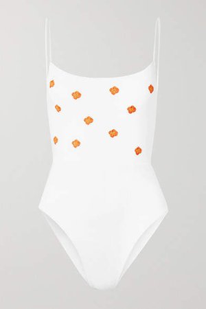Poppies Embroidered Swimsuit - White