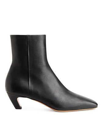 Mid-Heel Leather Ankle Boots - Black - Shoes - ARKET SE