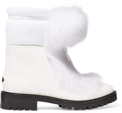 Glacie Shearling Pompom-embellished Leather Ankle Boots - White