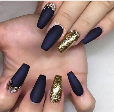 gold blue nails