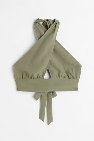 Halterneck Crop Top - Khaki green - Ladies | H&M US