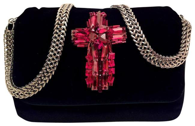 Versace Evening Clutch Rare Red Crystal Cross Plush Black Velvet Shoulder Bag - Tradesy