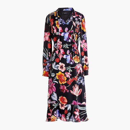 J.Crew: Tie-neck Midi Dress In Midnight Dutch Floral