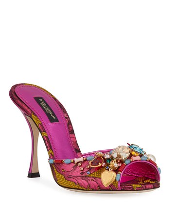 Dolce & Gabbana Jeweled Brocade Mule Sandals