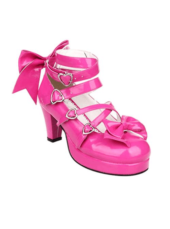 Hot Pink Bow Strap Japanese Lolita Kawaii Shoes Heels