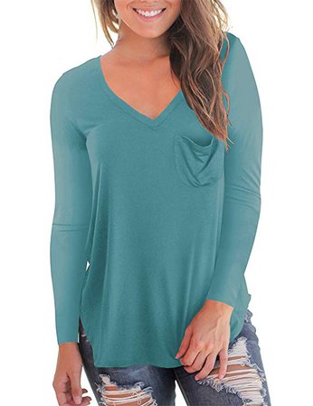 NIASHOT Women's Casual Long Sleeve Solid Soft V-Neck T-Shirt Tops at Amazon Women’s Clothing store